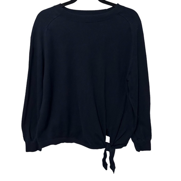 Vince Navy Blue Tie Waist Front Cotton Sweater Small - Picture 2 of 12